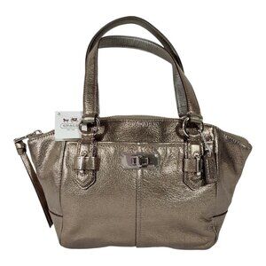 NWT! Coach Metallic Gunmetal Mini Chelsea Leather Satchel Bag